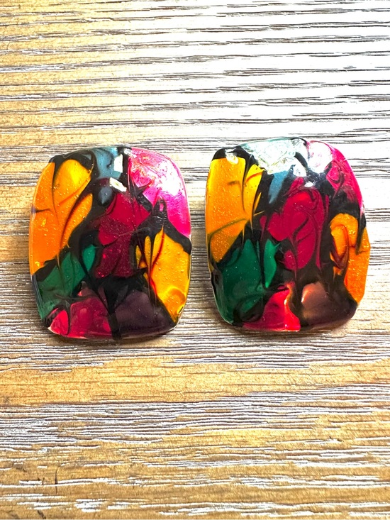 Jewelry - Vintage Enameled Modernist Huge 80s Earrings